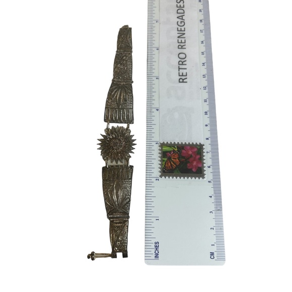 Antique Spun Silver Bracelet 900 7” Filigree Cannetille Unique Flower Vintage - Picture 3 of 5